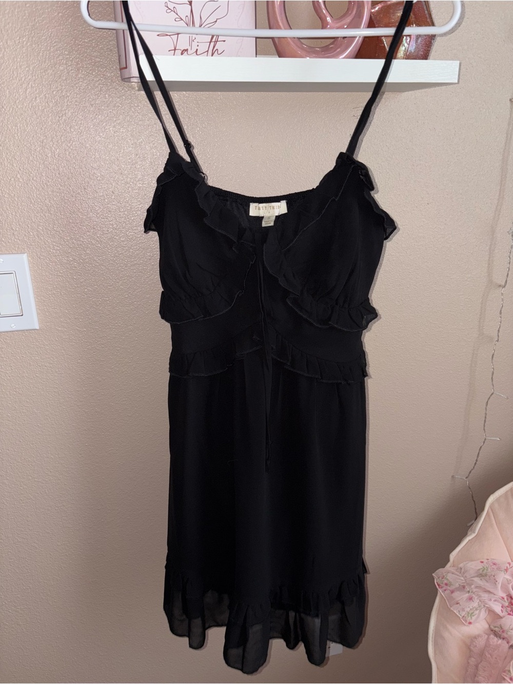 Black Ruffle-Trim Slip Dress